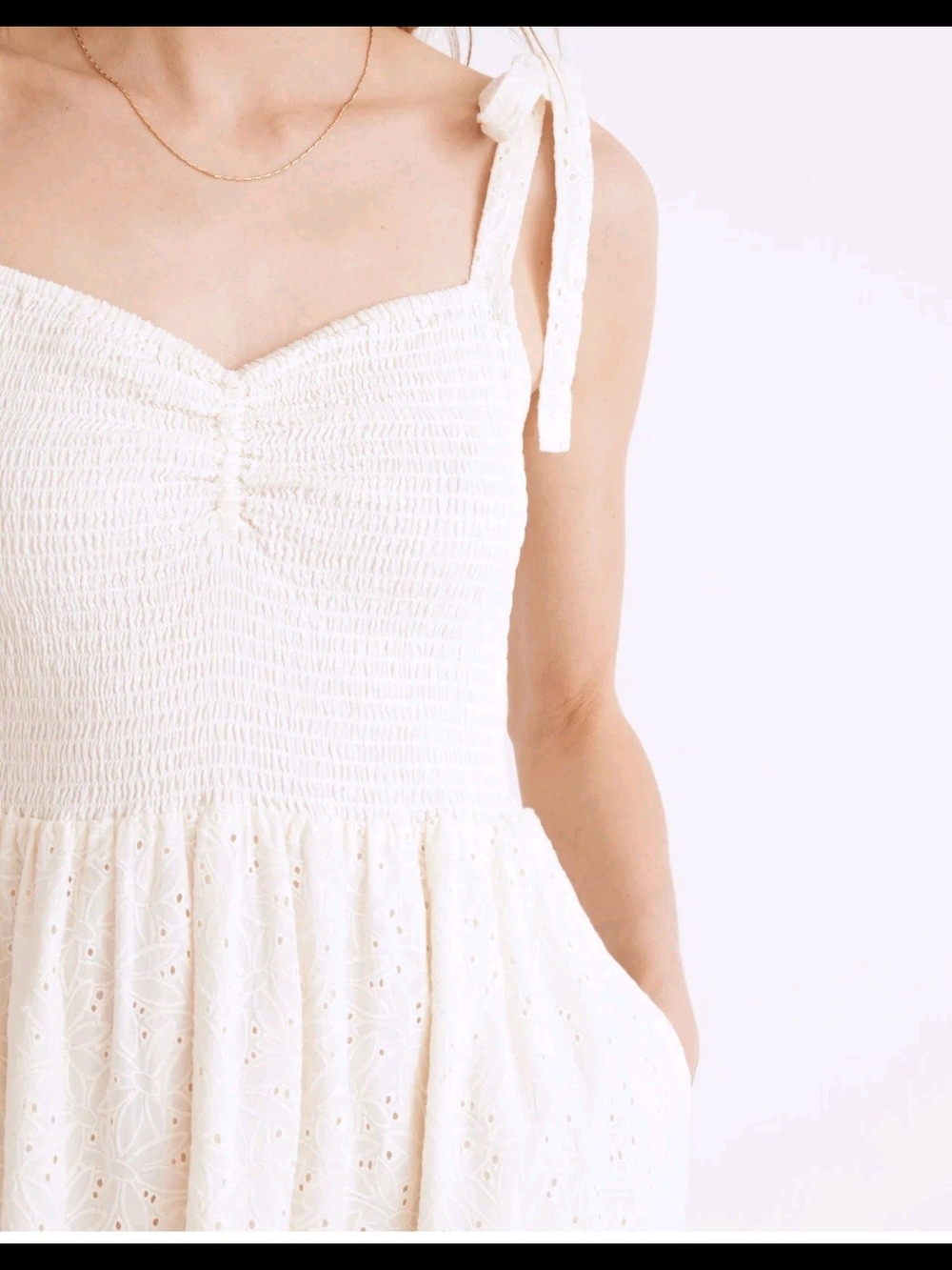 MADEWELL Eyelet Lucie Tie-Strap Tiered Midi Dress Off White Sz S Cotton Dress - Picture 2 of 4